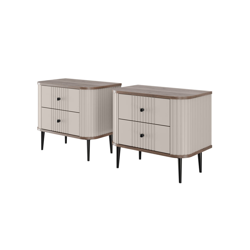 Dayzee 56cm W Manufactured Wood Bedside Table, Black, Nut, Cashmere/Black