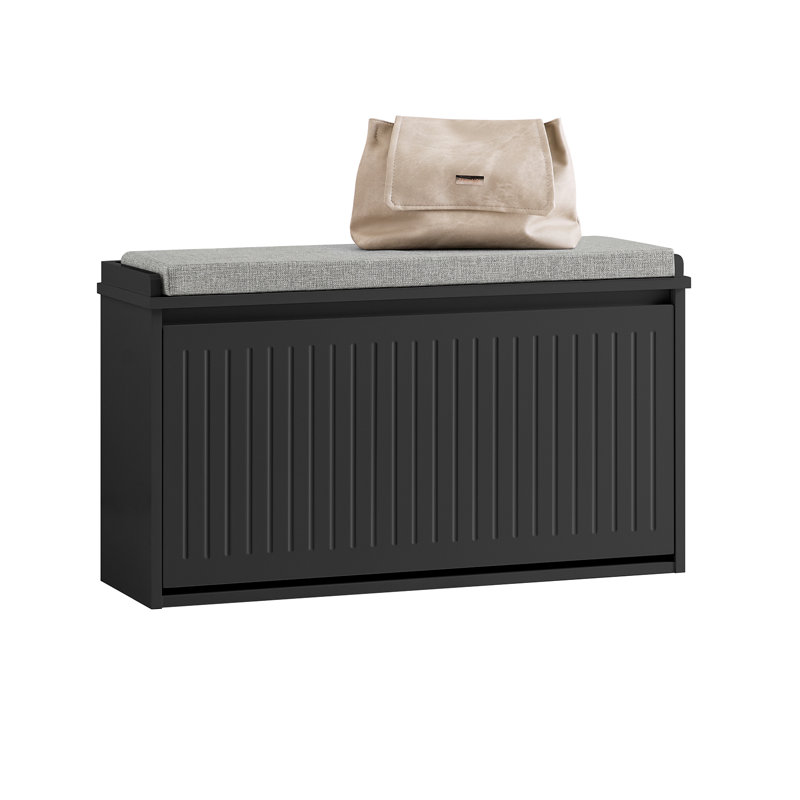 Boehm Polyester Upholstered Storage Bench, Black