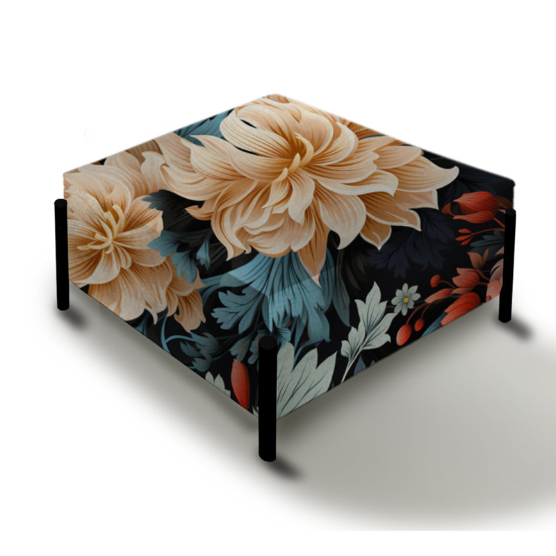 Enchanting Beige Pivoines Garden Flourish - Grand repose-pieds carré floral