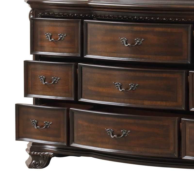 Ensemble de chambre à coucher Bharata, Très grand, 4 Pcs: Bed, Dresser, Mirror, Nightstand