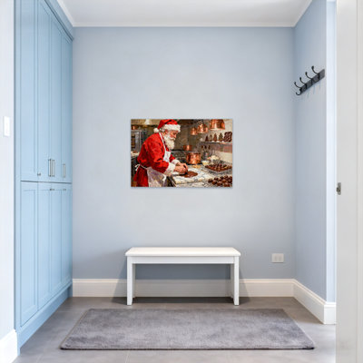 Christmas Santa Claus Baking Chocolate Cookies In Kitchen
