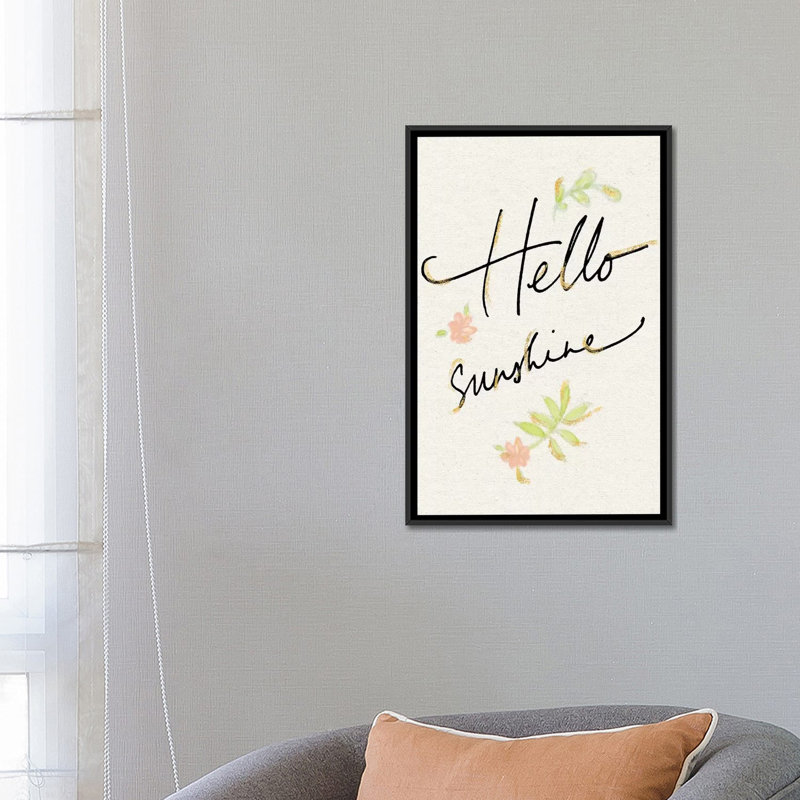« hello soleil », art textuel sur toile, Toile avec cadre noir, H 48 po x l 32 po x P 1,5 po, Pas de tapis