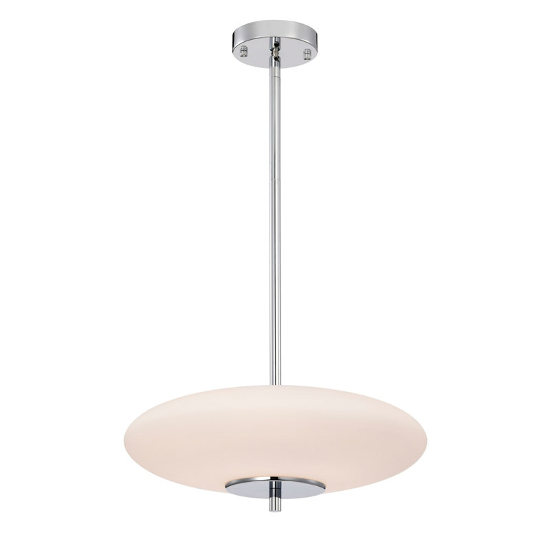Caio Matte Black Pendant Light With Oval Disc Frosted Glass Shade, Chrome