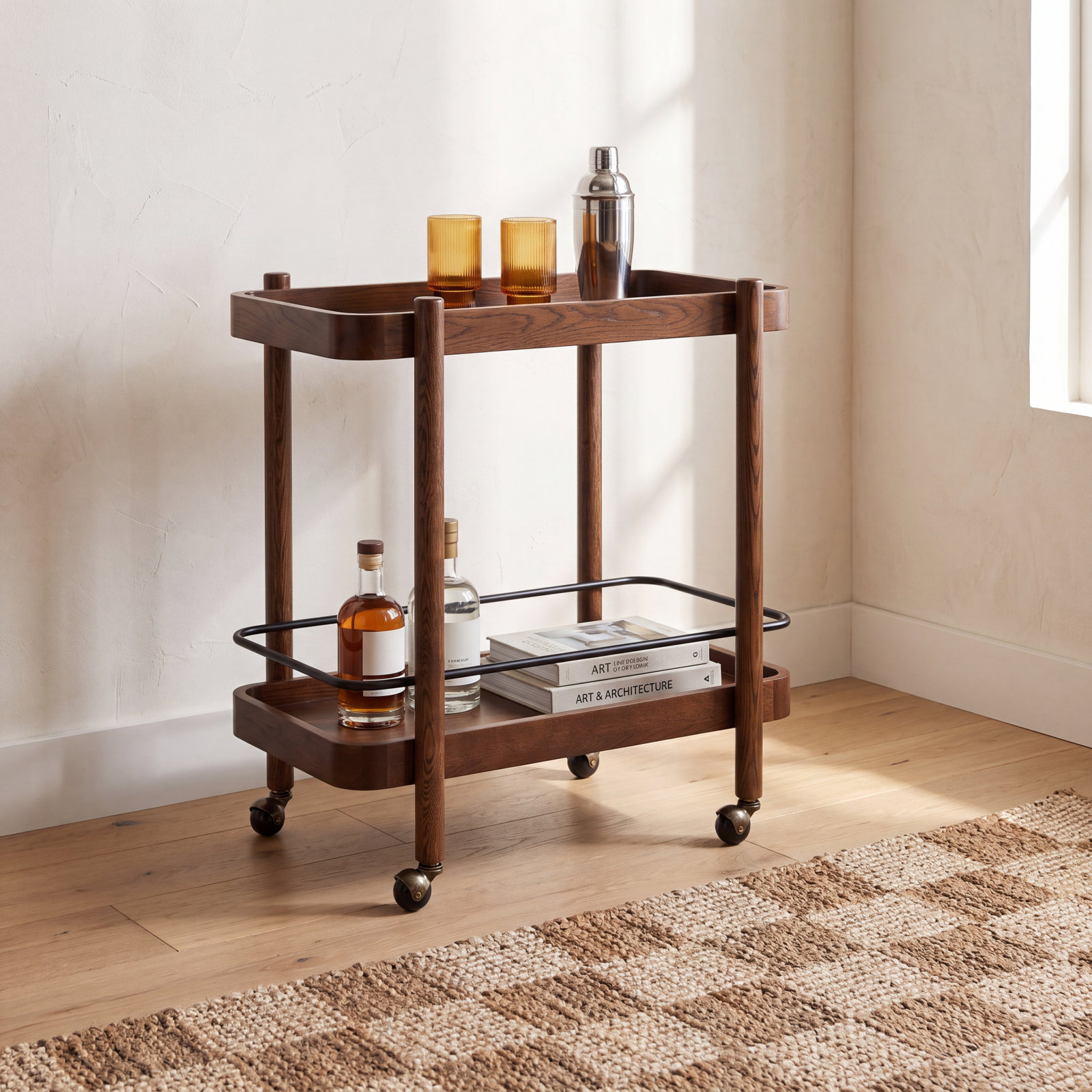 2-Shelf Wood Bar Cart, Walnut