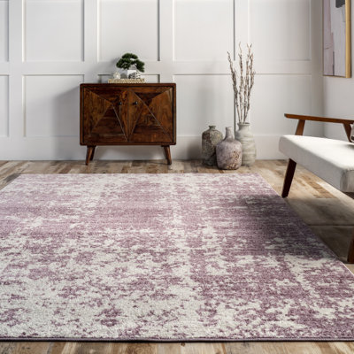 Tapis moderne abstrait pour le salon, la chambre et la cuisine, rose / ivoire
