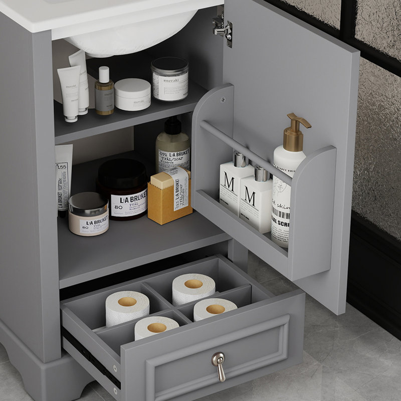 Meuble-lavabo de 20 po avec lavabo, armoire de salle de bain avec porte à fermeture douce, support de rangement et tiroir