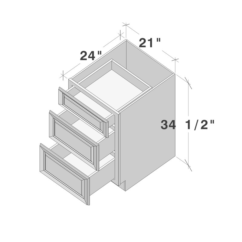 Armoire de tiroir de cuisine prête à assembler l 21 po x P 24 po x H 34,5 po CASAINC, W21"x D24"x H34.5"