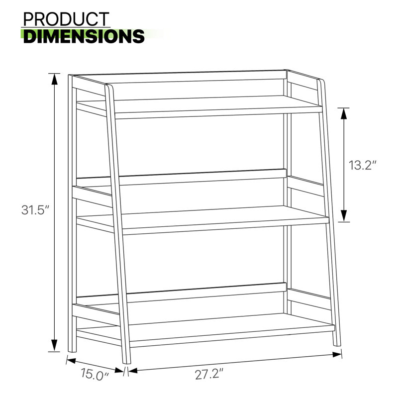 Étagère de bibliothèque Barrelville, (3 tablettes) H 31,5 po x l 27,2 po x P 15 po