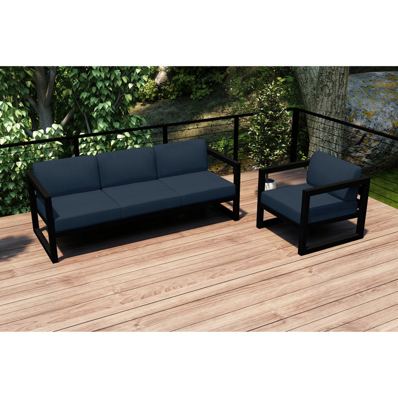 Avion 2 Piece Sofa Set, Spectrum Indigo Sunbrella®, Black
