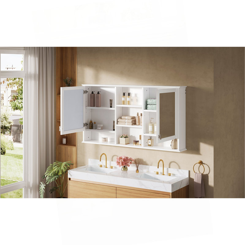 Armoire de rangement murale 55 po 2 en 1 avec tablettes réglables, charnières à fermeture en douceur, miroirs haute définition, pour meuble-lavabo, salon, rangement de chambre à coucher