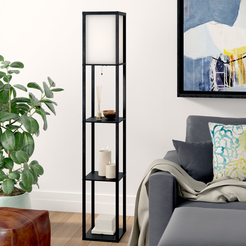 Lampe sur pied colonne 62,75 "Edmundson de style étagère avec 3 tablettes de rangement, Noir