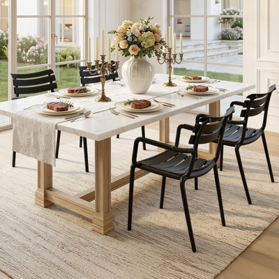 Chaise de salle à manger d'extérieur empilable, chaise de patio en plastique résistant aux intempéries, sans assemblage, avec accoudoirs