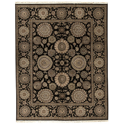 Tapis noir / brun / gris noué à la main de haute qualité