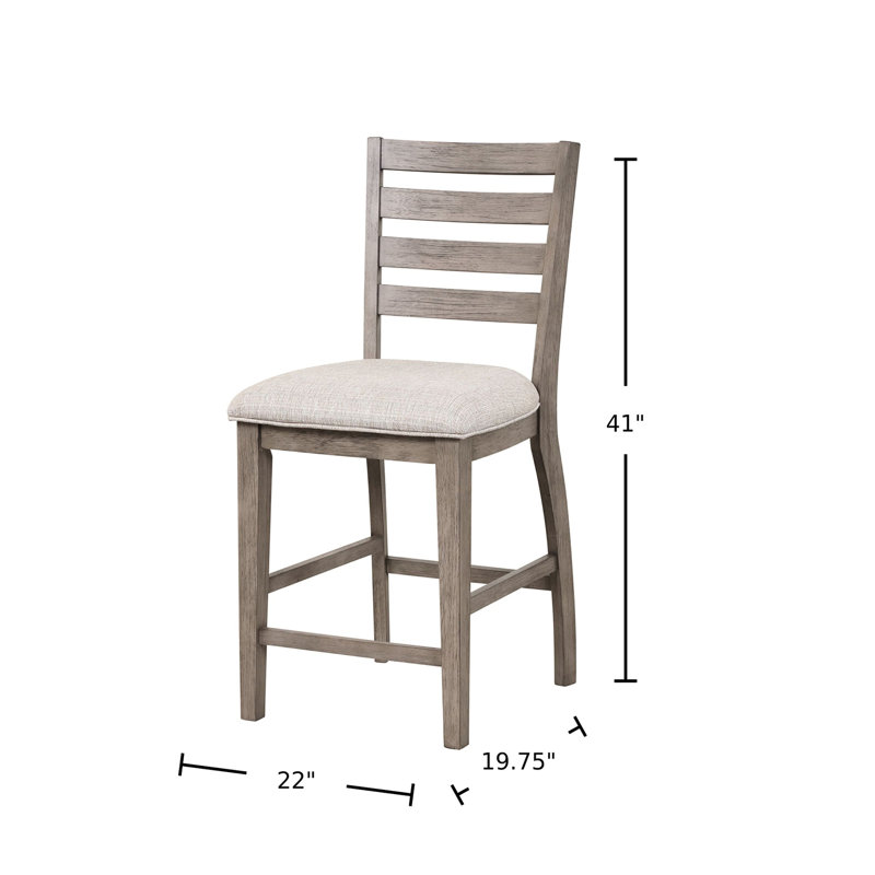 Tabourets de comptoir Ladderback gris rustique avec des sièges rembourrés invitants, de 2 sièges gris tendance,