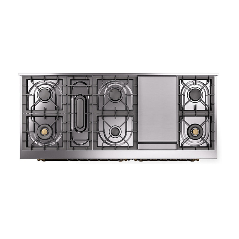 ILVE Nostalgie II Series 60 in. Dual Fuel Range with 9 Sealed Burners, Griddle (Liquid Propane, Solid Door), Liquid Propane