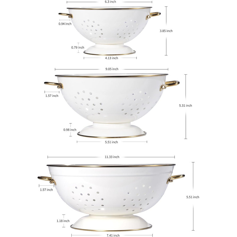 Set Of 3 Metal Colanders With Handles