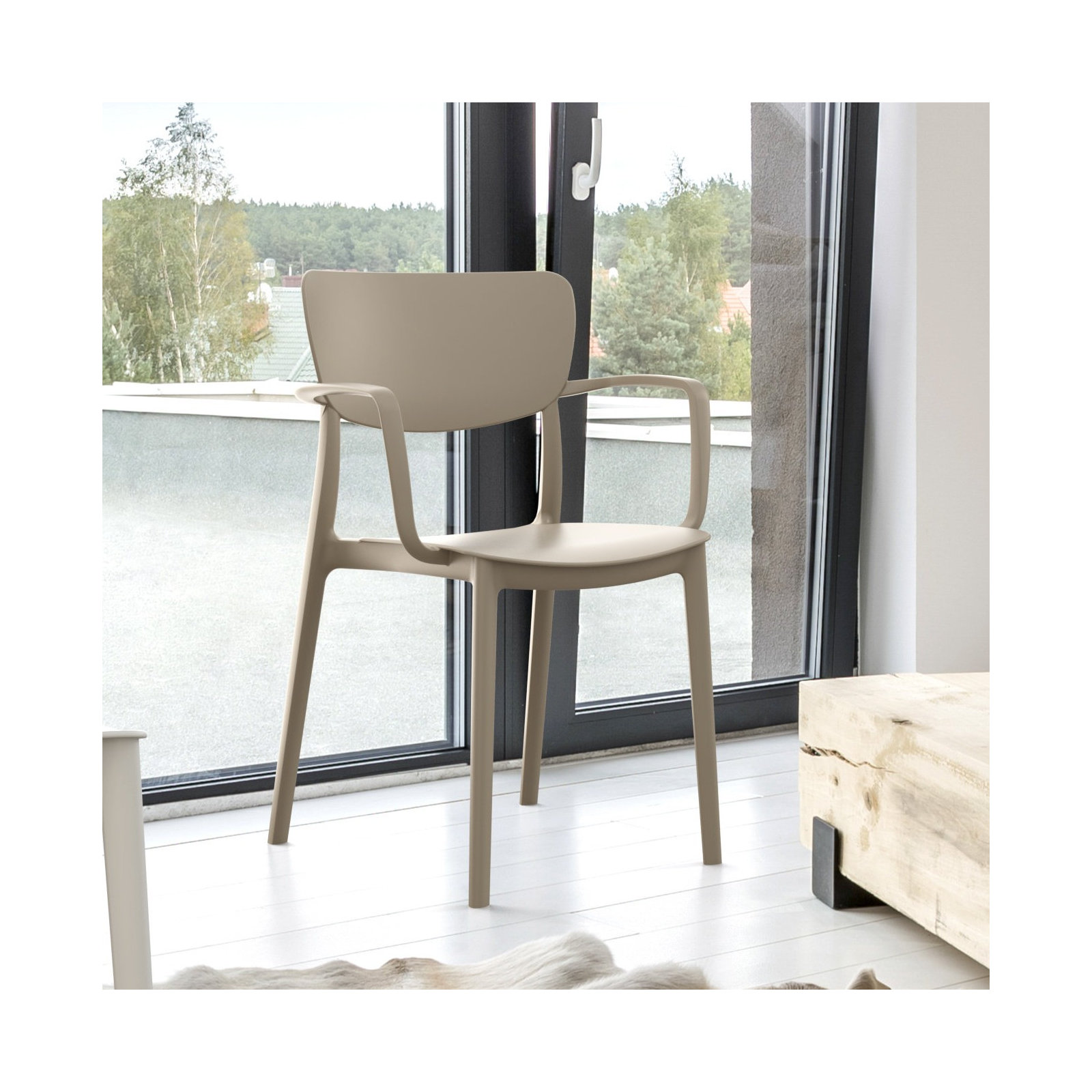 Farrah Outdoor Stacking Dining Side Chair, Taupe