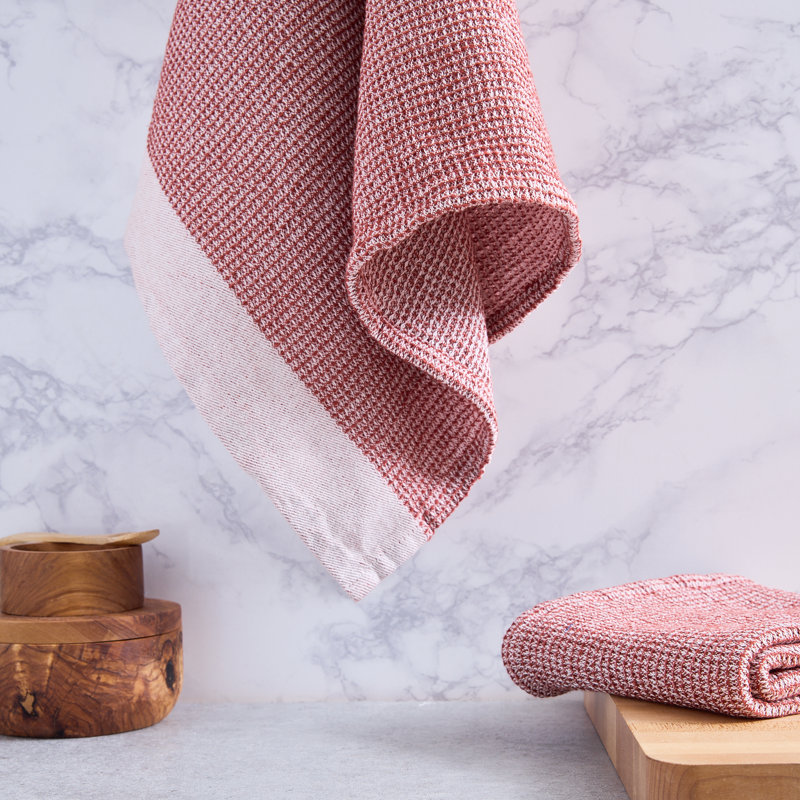 Washed Waffle Dishtowel Set/2, Pebble, Red