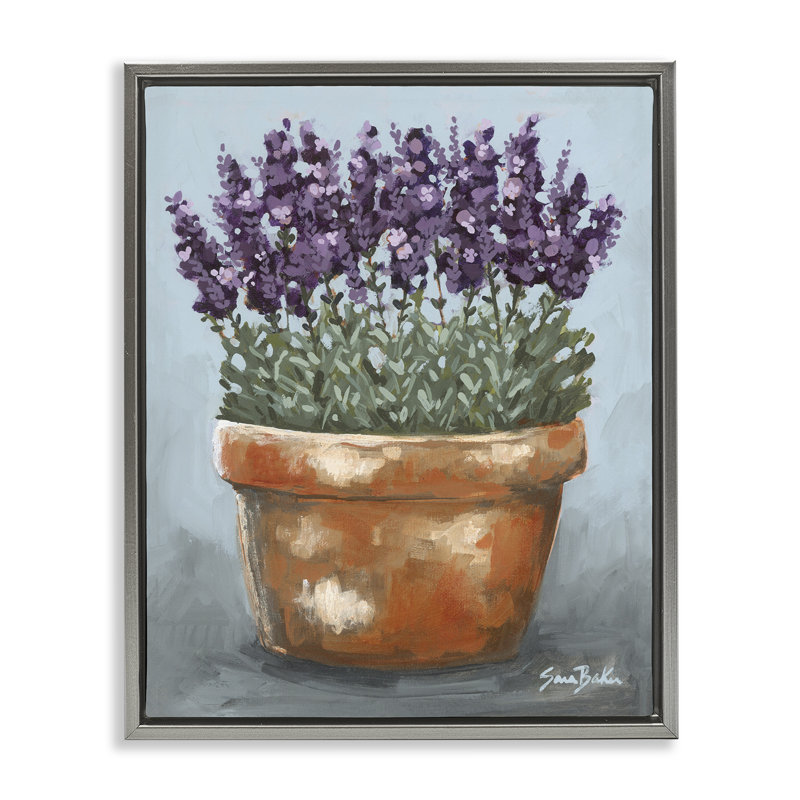 Cadre flottant en pot lavande et herbes, design par Sara Baker, H 31 po x l 25 po, Cadre flottant gris lustré
