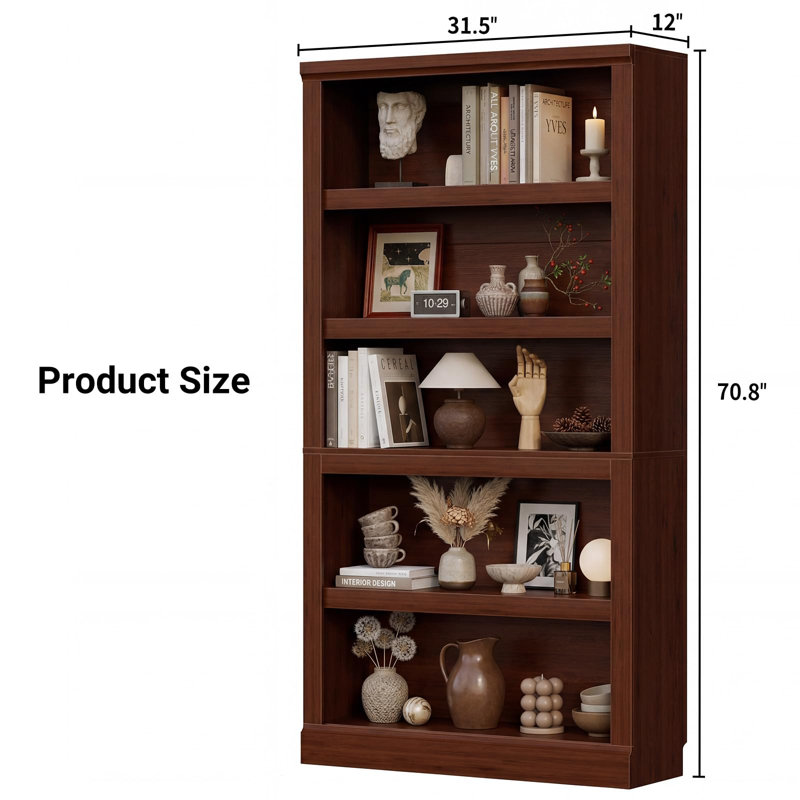  Bibliothèque H 71 po x l 31,5 po avec tablettes réglables, Cherry, H 70,8 po x l 31,5 po x P 12 po