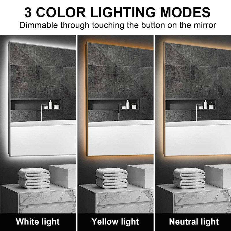 Led Bathroom Vanity Mirror With Back Light,multifunction,gun Ash, 36'' x 60''