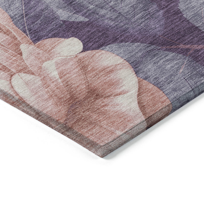 Floral Red and Purple Synthetic Washable Area Rug 3' x 5'