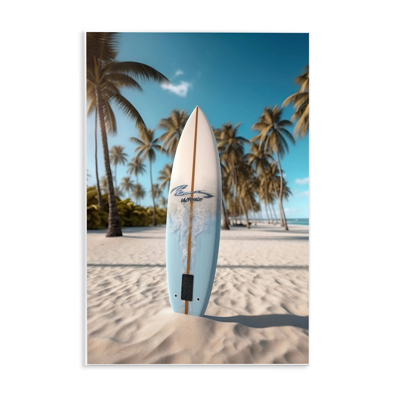 Plaque murale de planche de surf debout sur fond flou, design par LSR Design Studio, H 19 po x l 13 po