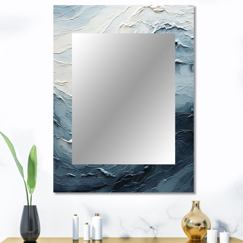 Minimalisme noir et bleu peinture vague II - miroir mural côtier, 40 po x 30 po