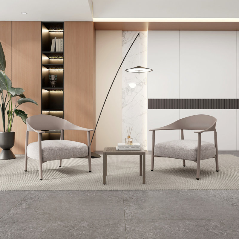 Summer - Ensemble de chaises d'appoint modernes 2 pièces avec table basse - Ensemble de canapé à structure en acier et en PP, sièges rembourrés pour le salon, le salon et le balcon (2 chaises + 1 table)