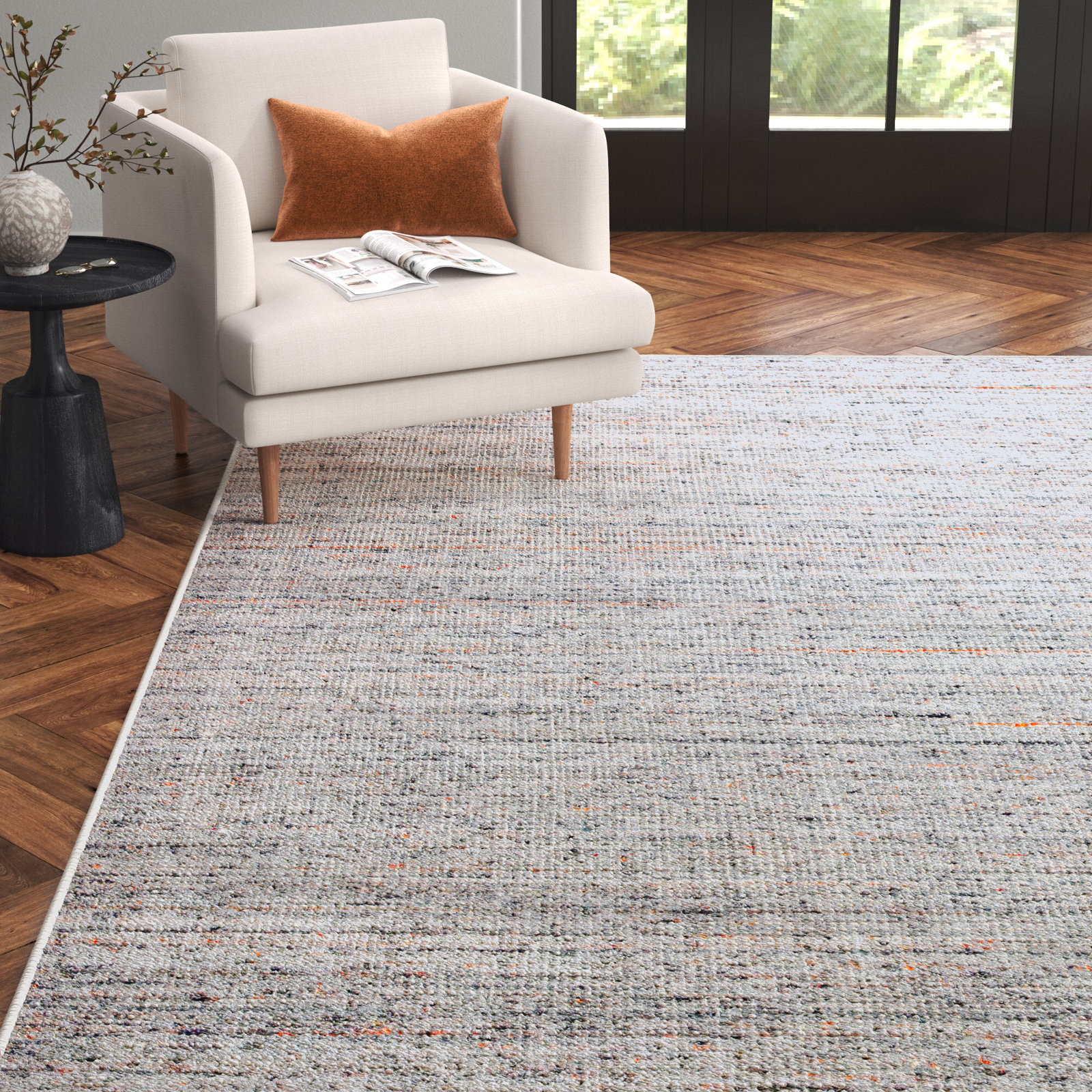 Thebes Handmade Wool Gray Rug, Rectangle 3'6" x 5'6"