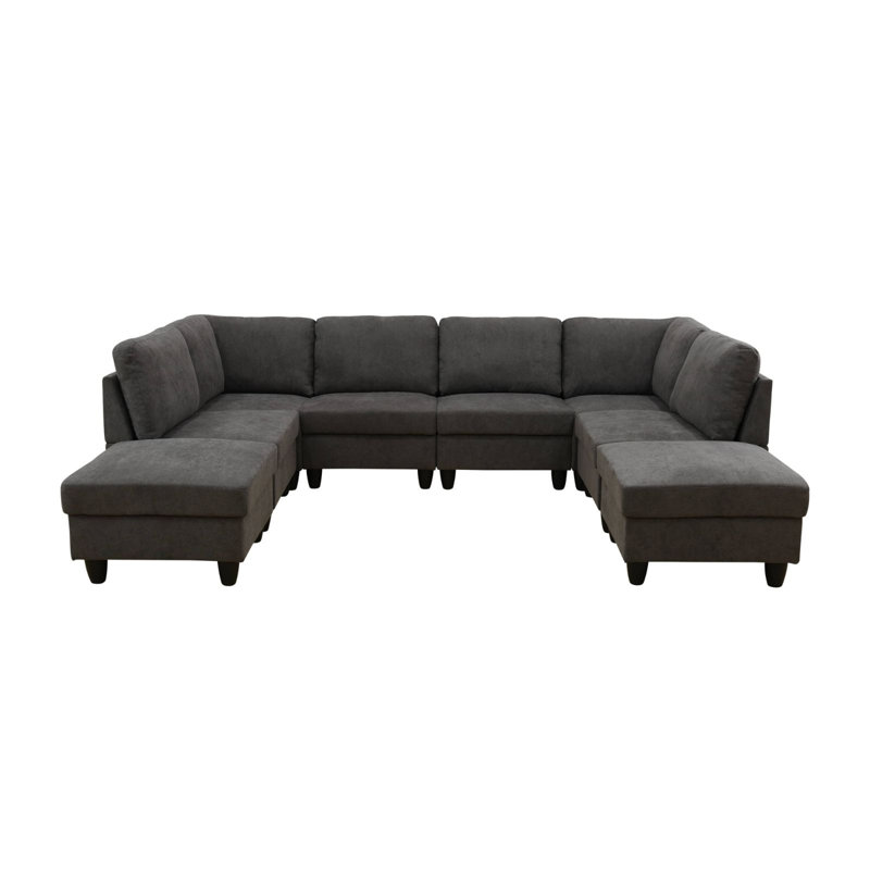Canapé modulaire rembourré réversible 118 pièces 8 pièces 118 "avec 2 repose-pieds, brown Linen