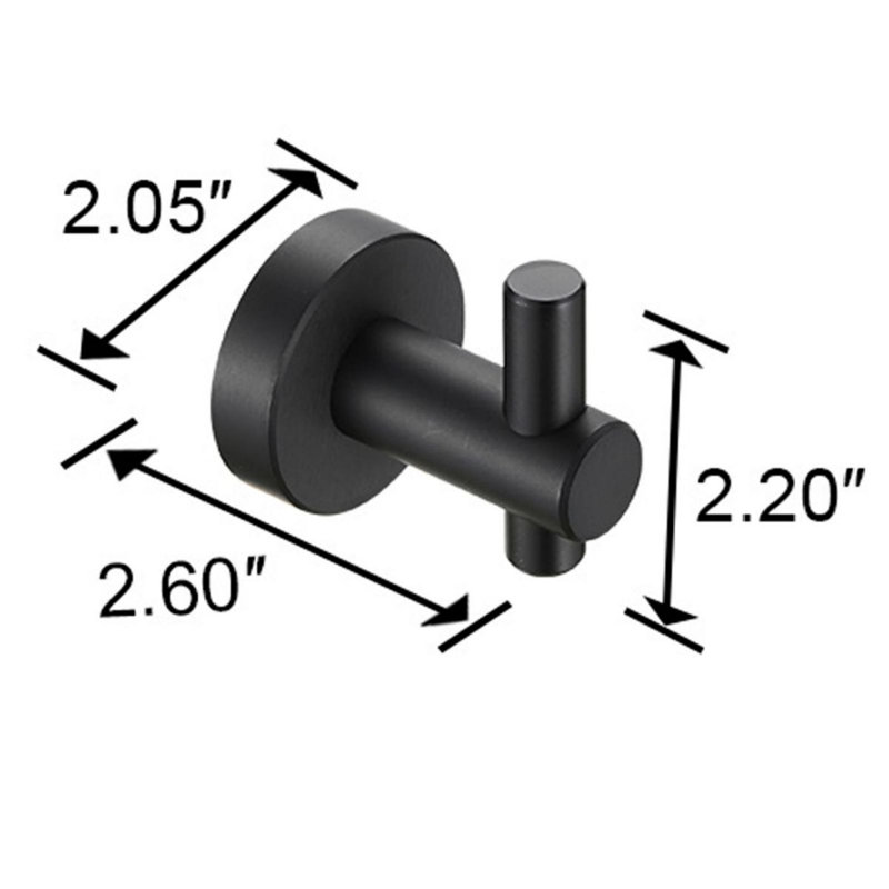 Round Base Wall Hanging Hook With Screws- Matte Black Hook, 2 Pack, Matte Black