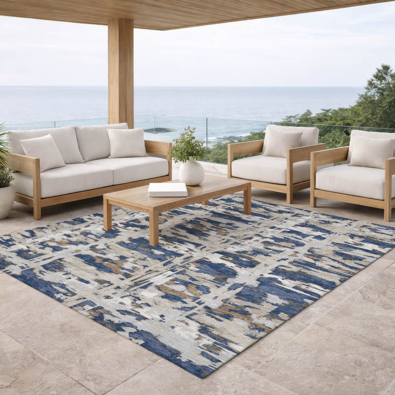 Tapis moderne lavable à la machine intérieur / extérieur ACN2928, Navy, 9' x 12'