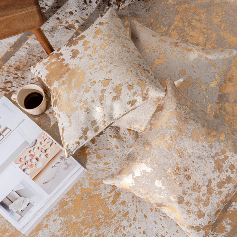 Textured Leather Throw Pillow, Gold Metallic