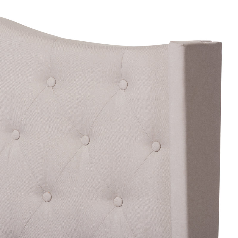 Lit tapissier capitonné standard à profil bas Saltville, Beige, Très grand