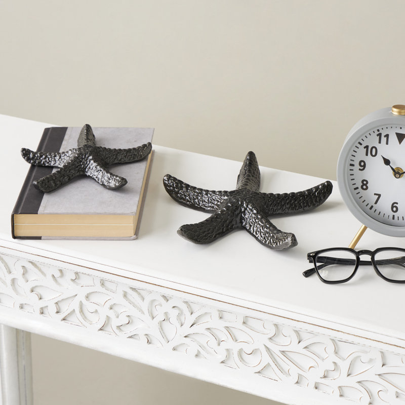 Alom Aluminum Metal Bubble Textured Starfish Decorative Black Sculpture Set