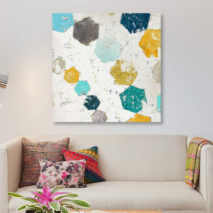« hexagone ii », impression sur toile, H 12 po x l 12 po x P 1,5 po, Pas de tapis, Toile tendue