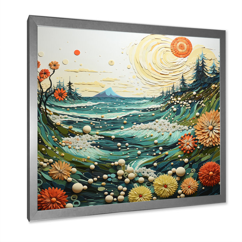 " Beach Tidepool Symphony Pointillism I ", 16" H x 16" W x 1" D, Silver Single Picture Framed