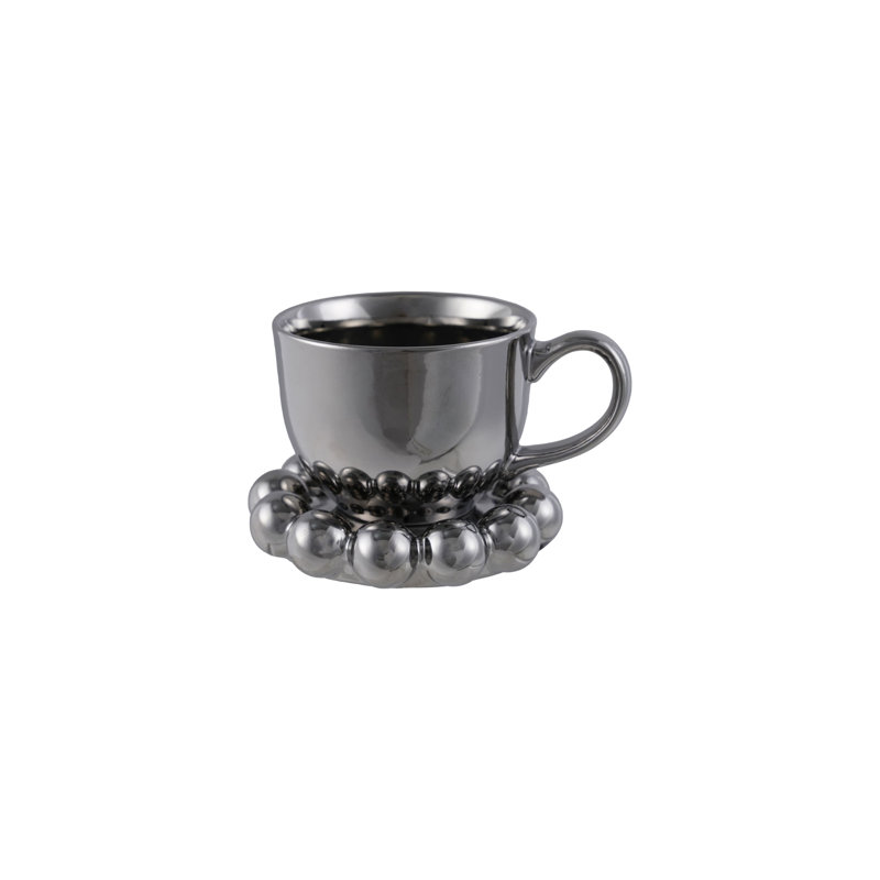 Stoneware Mug With Ball Edge Saucer