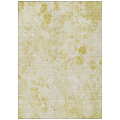 5' X 8' Gold Wheat And Ivory Floral Washable Indoor Outdoor Area Rug