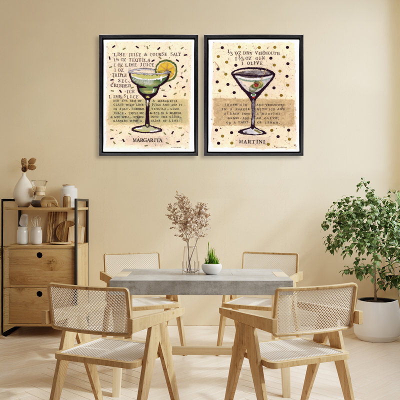 Ensemble de 2 cadres flottants Margarita & Martini Recipes, design par Nancy Overton, Cadre flottant noir de jais