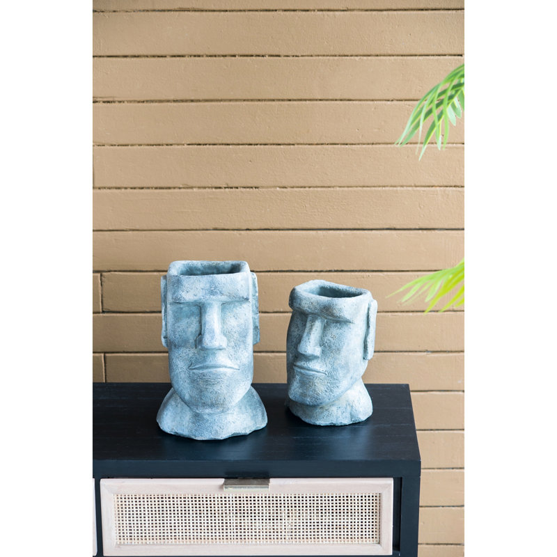 Easter Island 9 Gray Cement Planter For Small To Medium Fuchsias, 5X5.5X9 Inches, 6.8 Lbs, Stunning Decorative Accent Peonies, Design Aesthetic