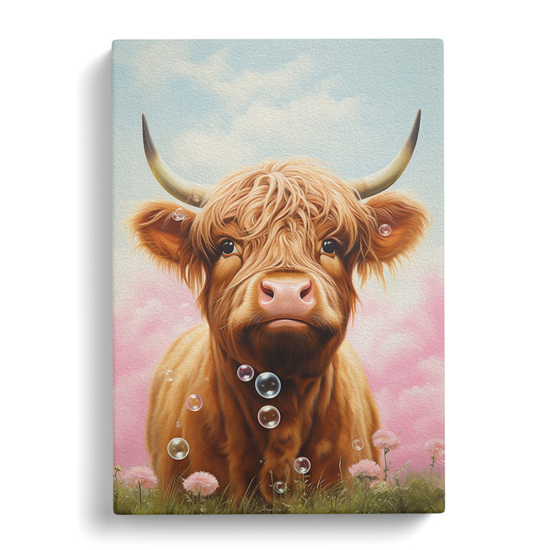 Highland Cow Bubble Gum - Wrapped Canvas, 60cm H x 40cm W x 3cm D