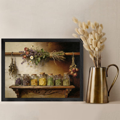 Black Framed Watercolor Vintage Kitchen Seasonings Wall Art Classical Realism Style Framed Prints