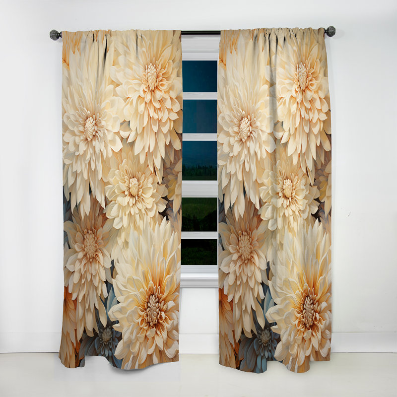 Minimalism Mums Painting In Beige And Gold I - Mums Floral Room Darkening Curtain - 1 Panels, 52" W x 84" L