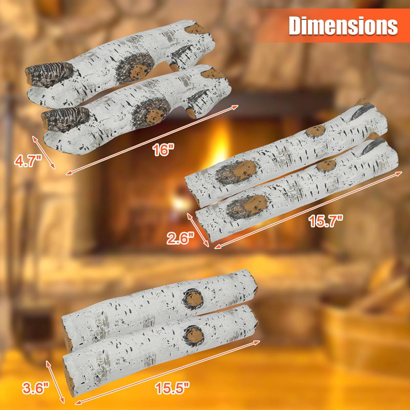 16" Ceramic White Birch Gas Fireplace Logs Set
