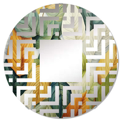 Miroir décoratif vert et jaune à motif de labyrinthe II - MIR114813-Rond