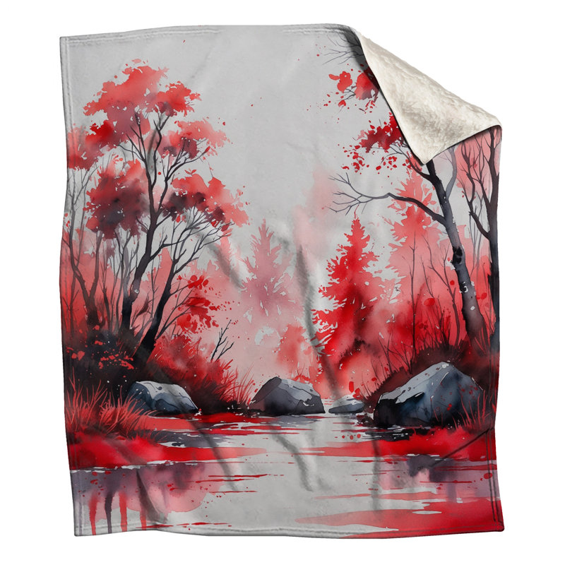 Red Autumn Forest Blankets, 60in W x 80in H