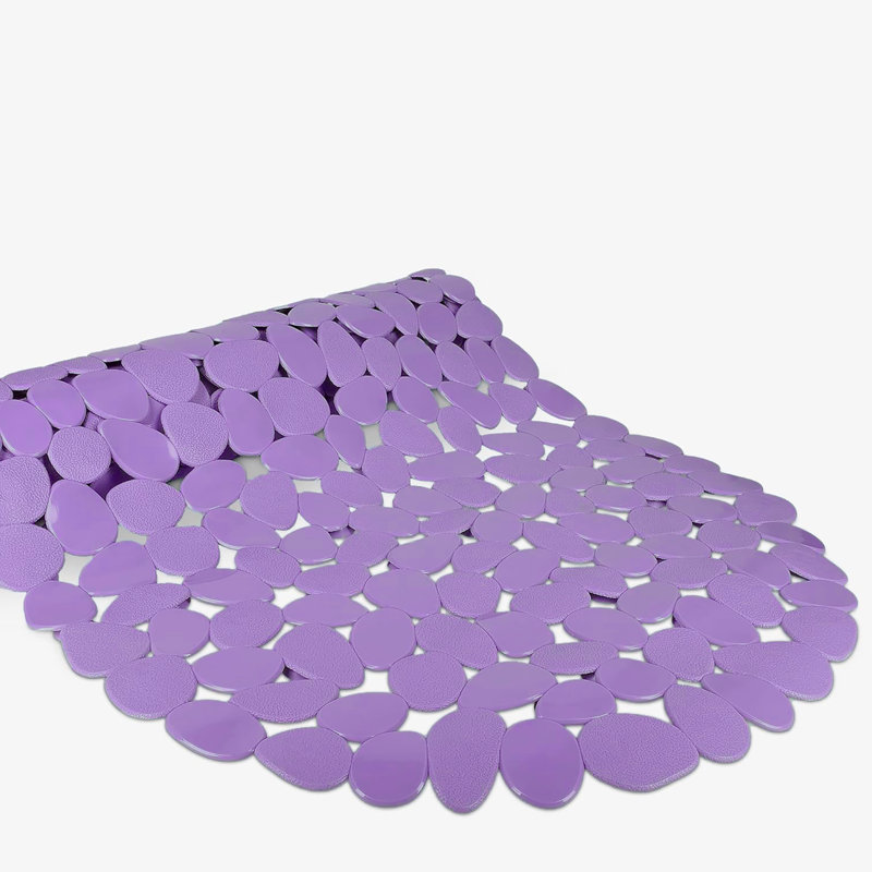 Tapis de douche antidérapant en pierre bleu clair à cailloux avec ventouses - 26,7 po x 13,8 po, Mauve