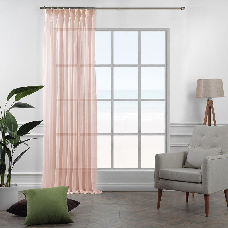 Pinch Pleat Extra Long & Exra Wide Silk Crep Single Panel Sheer, Pink, 26" W x 216" L